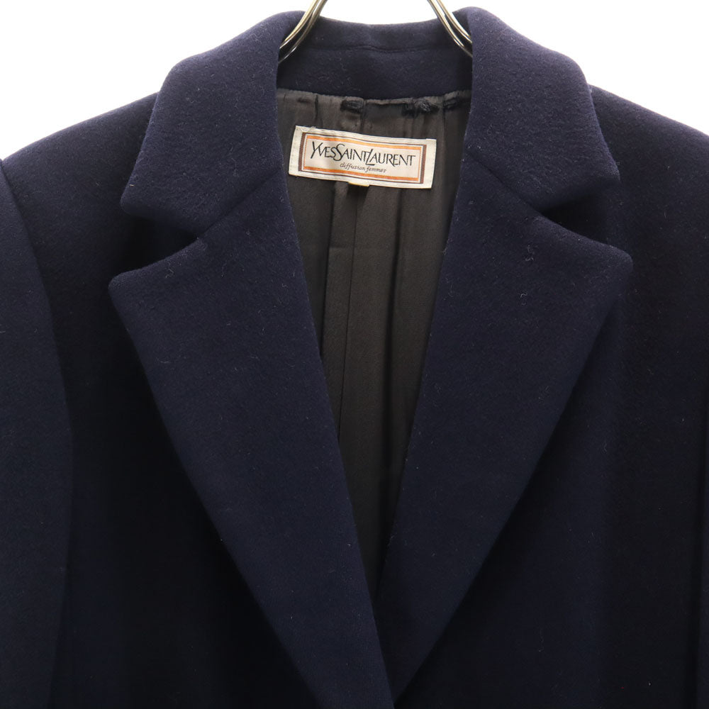 YVES SAINT LAURENT イヴサンローラン 90s オールド メルトン チェスターコート M ネイビー レディース