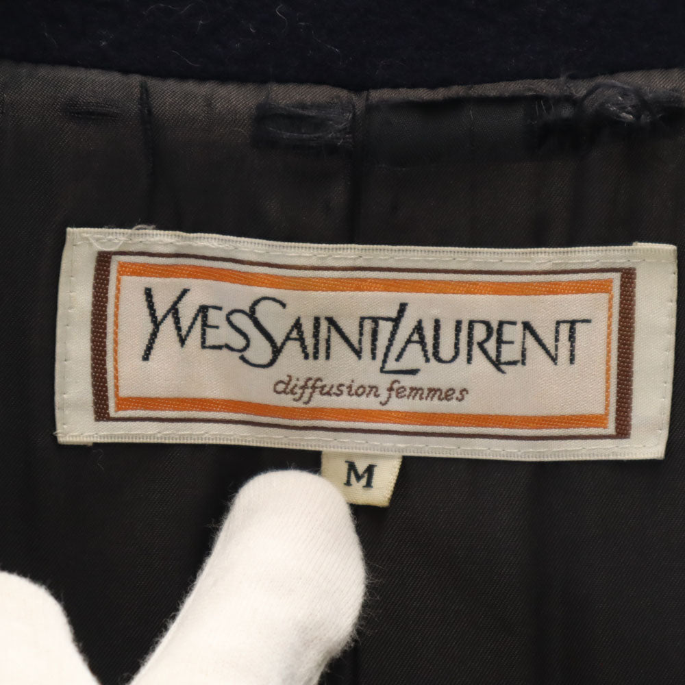 YVES SAINT LAURENT イヴサンローラン 90s オールド メルトン チェスターコート M ネイビー レディース