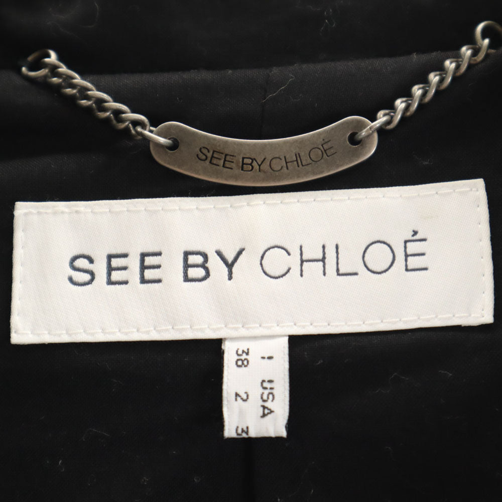 SEE BY CHLOE シーバイクロエ ウールブレンド チェック柄 ダッフルコート USA2 グリーン系 レディース