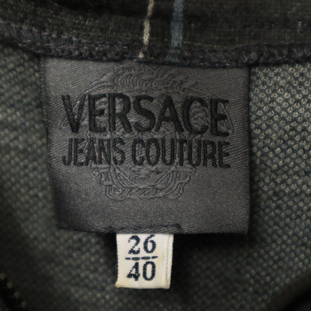 VERSACE ヴェルサーチ ジーンズクチュール ウールブレンド チェック柄 長袖 ワンピース 26/40 グレー JEANS COUTURE レディース