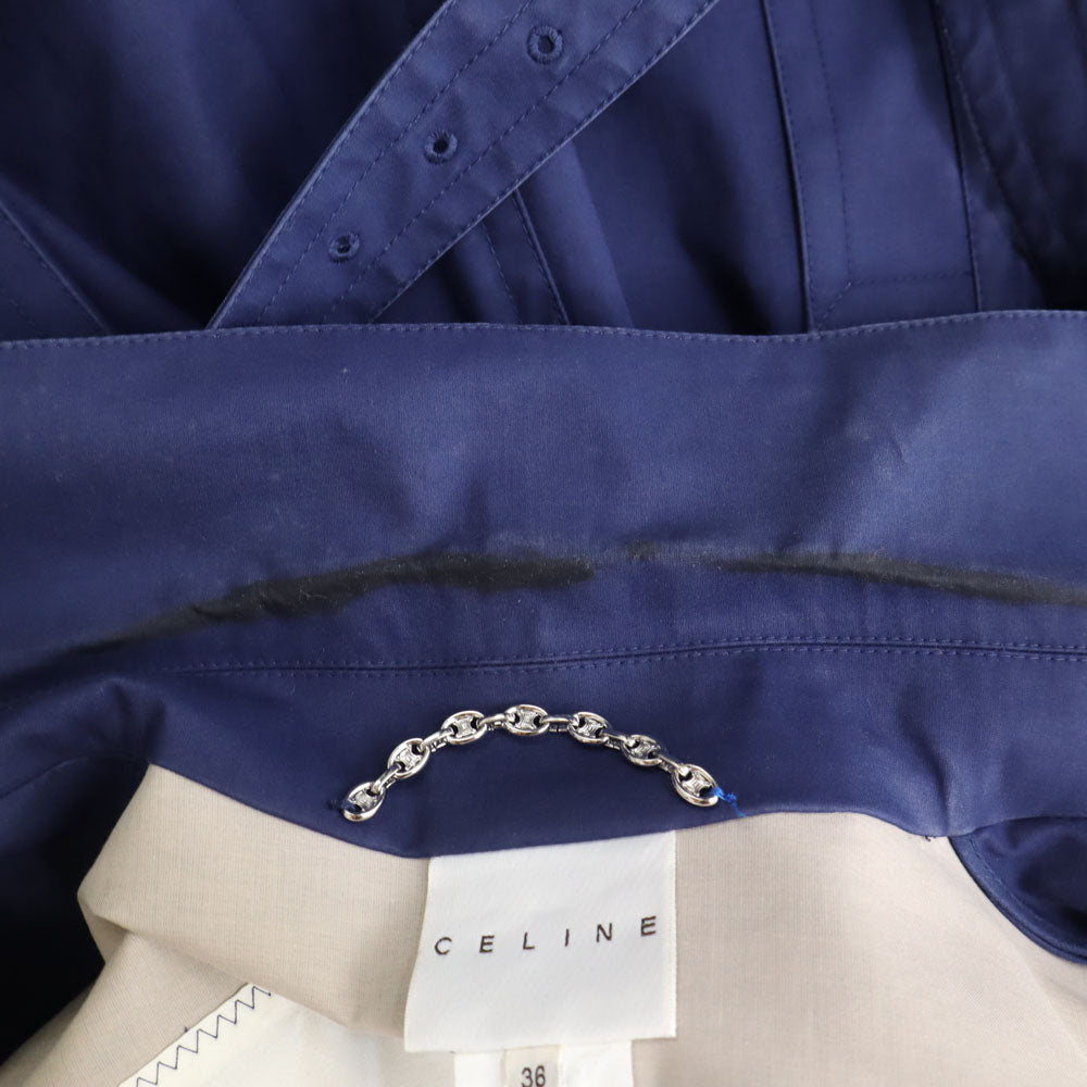 CELINE セリーヌ スロバキア製 トレンチコート 36 ブルー ベルト付き レディース
