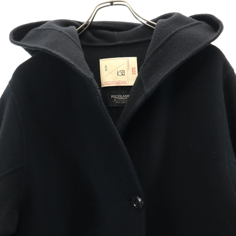 nano universe ナノユニバース ウールブレンド スーパー140ウールリバーフード コート S ネイビー レディース