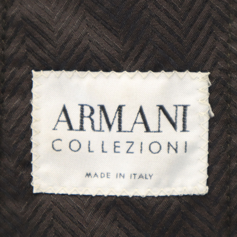 ARMANI COLLEZIONI アルマーニコレッツォーニ イタリア製 ヘリンボーン柄 ステンカラーコート 50 チャコールブラウン メンズ