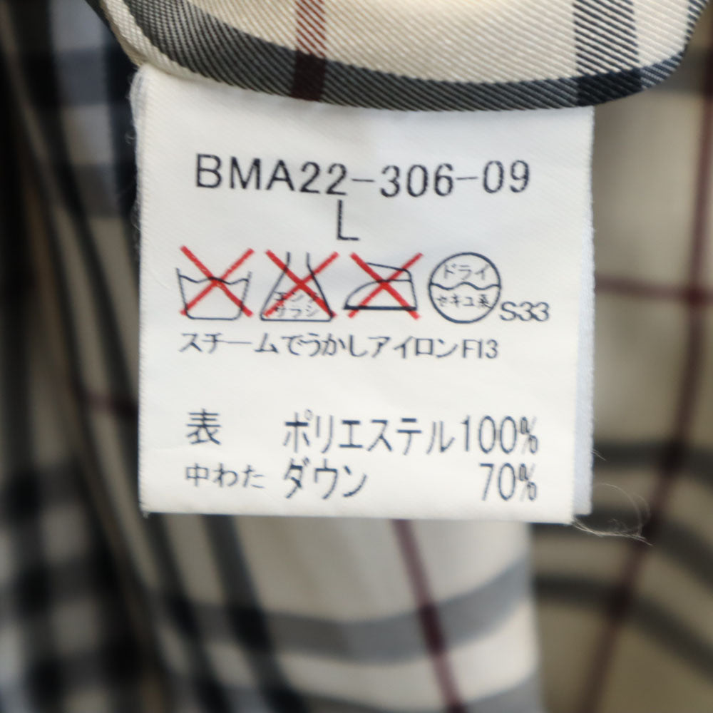 BURBERRY BLACK LABEL バーバリーブラックレーベル ノバチェック柄 ダウンコート L ブラック フード欠損 三陽商会 メンズ