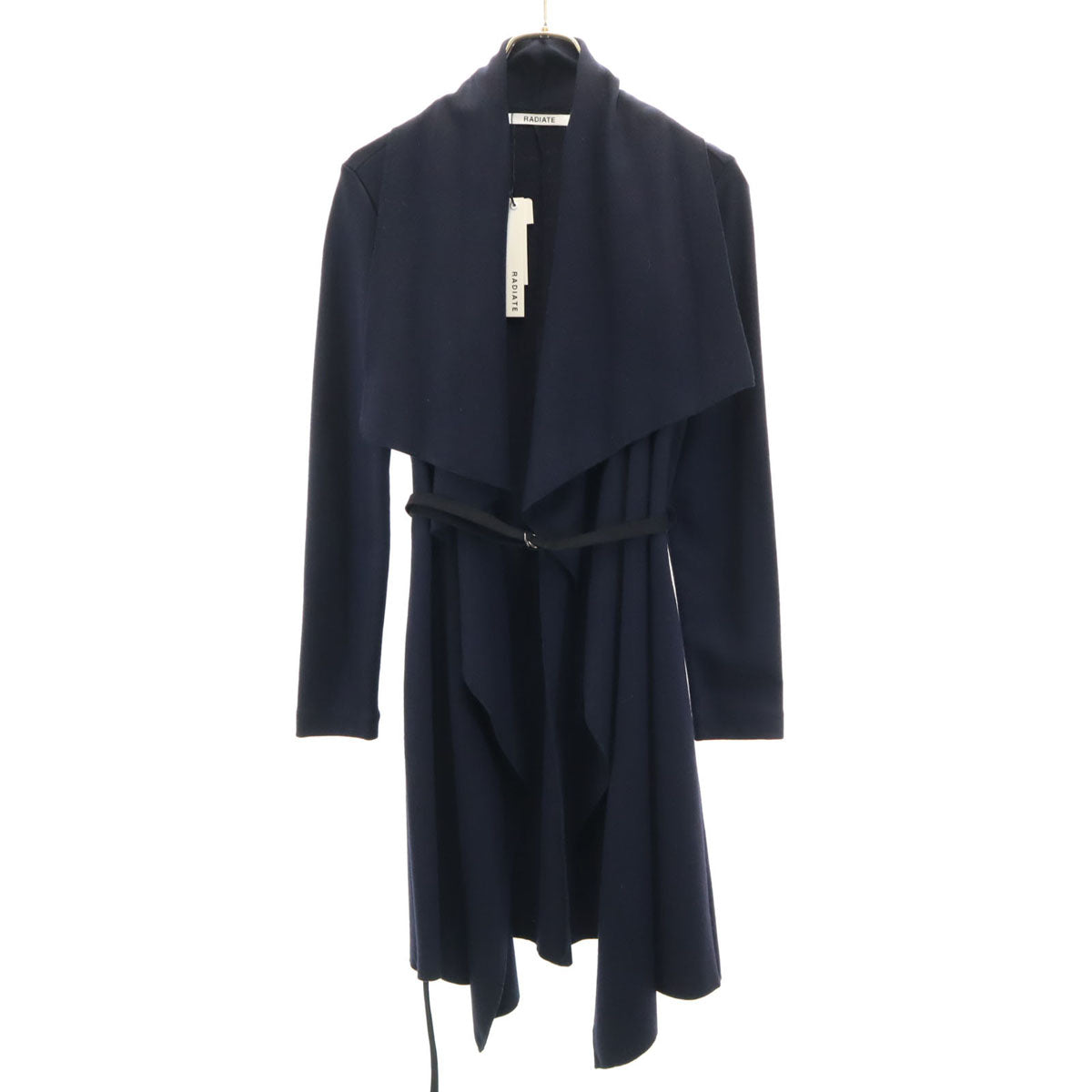 RADIATE ラディエイト 日本製 ウール100% 長袖 ドレープショール ニットカーディガン 38 ネイビー レディース