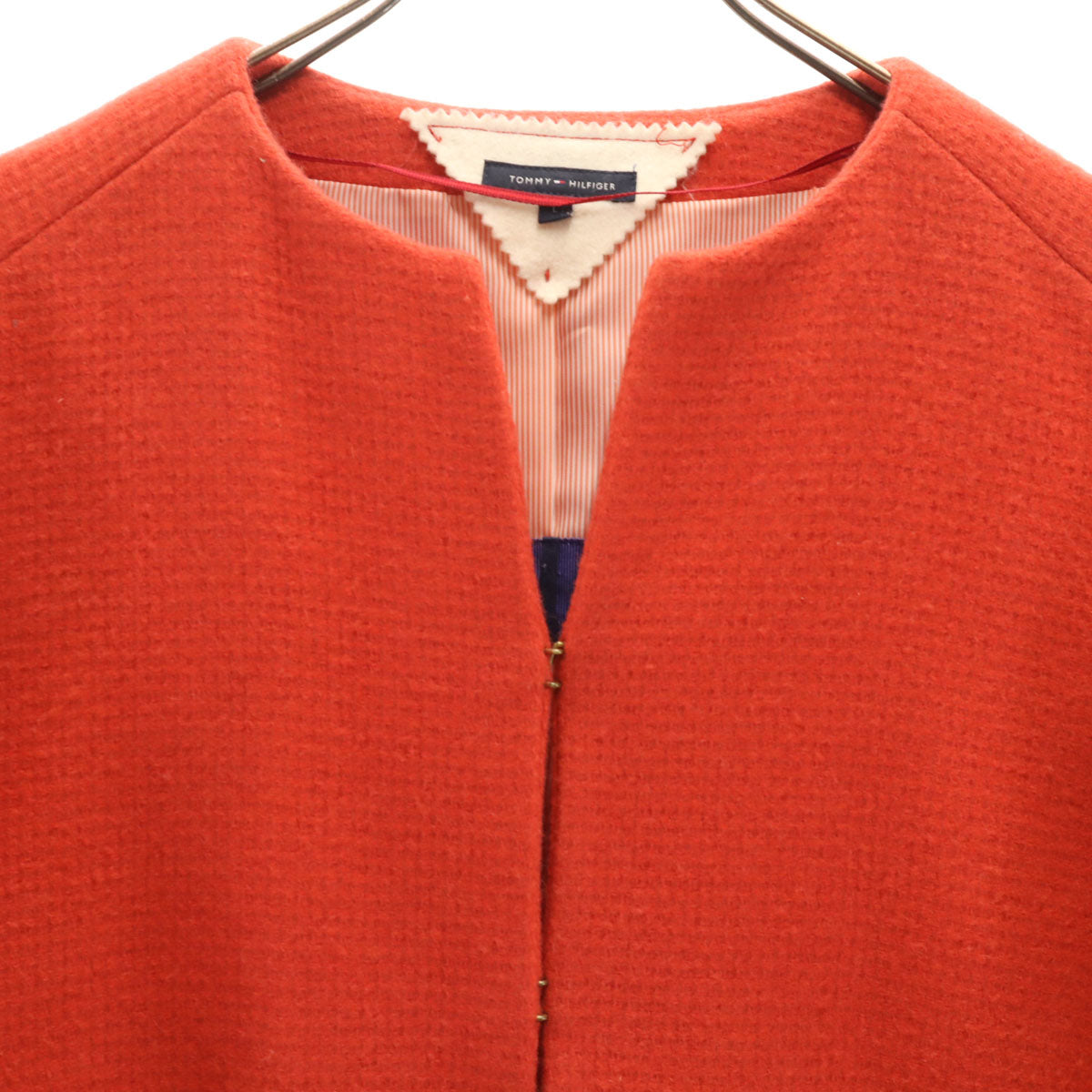 TOMMY HILFIGER トミーヒルフィガー ノーカラーコート L 朱色 レディース