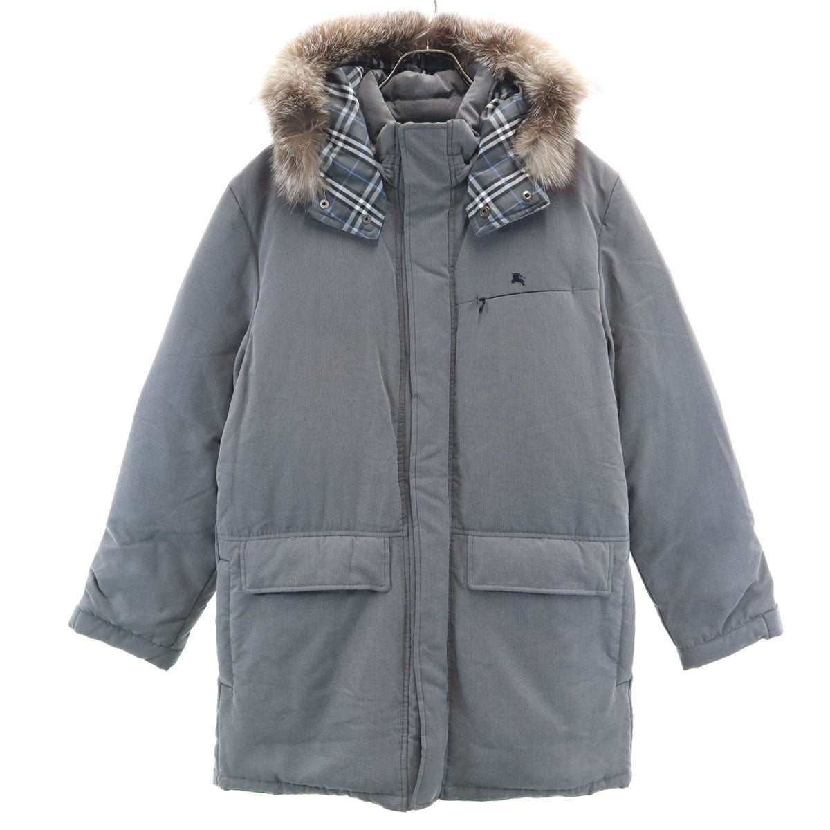 BURBERRY BLACK LABEL バーバリーブラックレーベル ダウンコート L グレー 三陽商会 フォックスファー付き メンズ