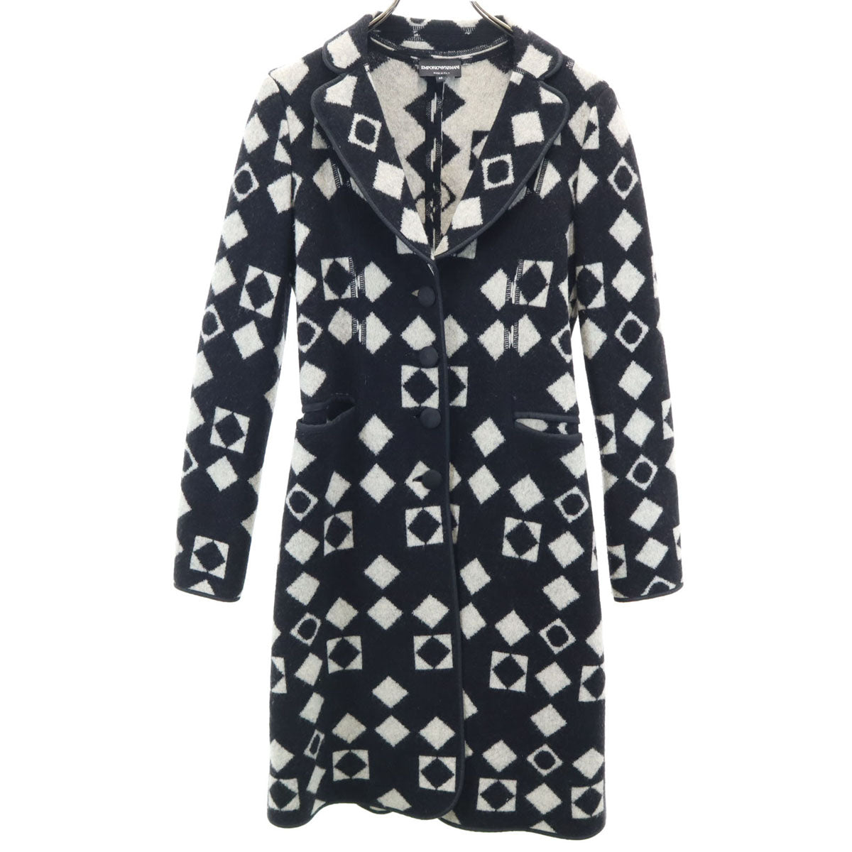 Emporio Armani エンポリオアルマーニ イタリア製 総柄 ニット チェスターコート 40 ブラック レディース