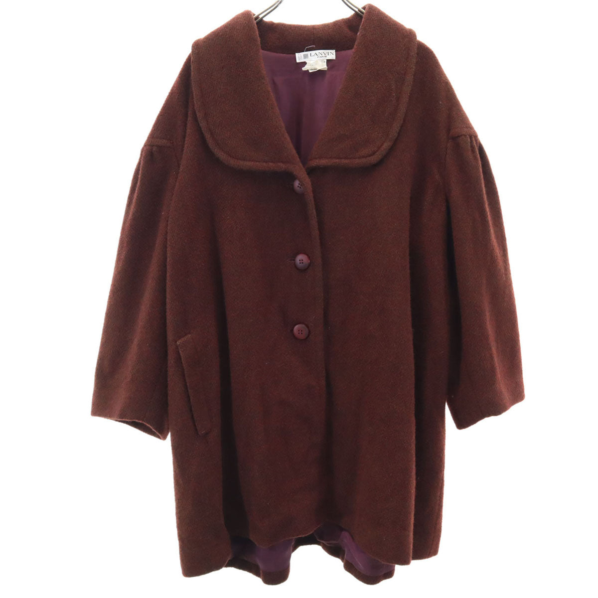 LANVIN ランバン 80s イタリア製 ヴィンテージ ウールコート 46 ブラウン レディース