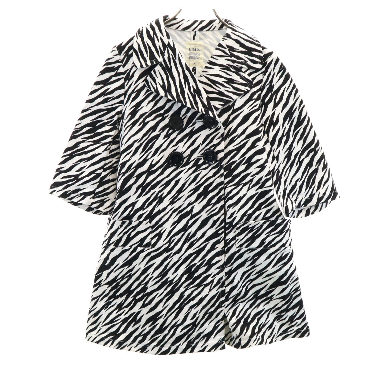 LIMI feu リミフゥ 日本製 ゼブラ柄 5分袖 ピーコート S ホワイト レディース