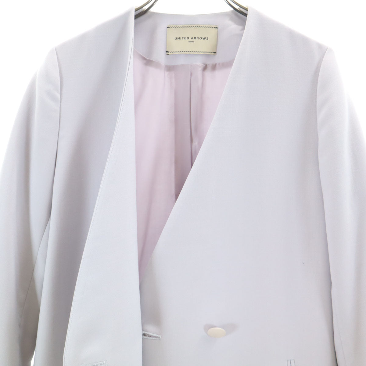 UNITED ARROWS TOKYO ユナイテッドアローズトウキョウ 日本製 ウールブレンド ノーカラーコート 36 グレー 収納カバー付き レディース