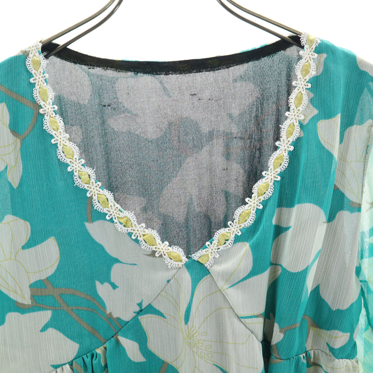 ICHIOKU イチオク 総柄 長袖 シフォン チュニック グリーン系 レディース