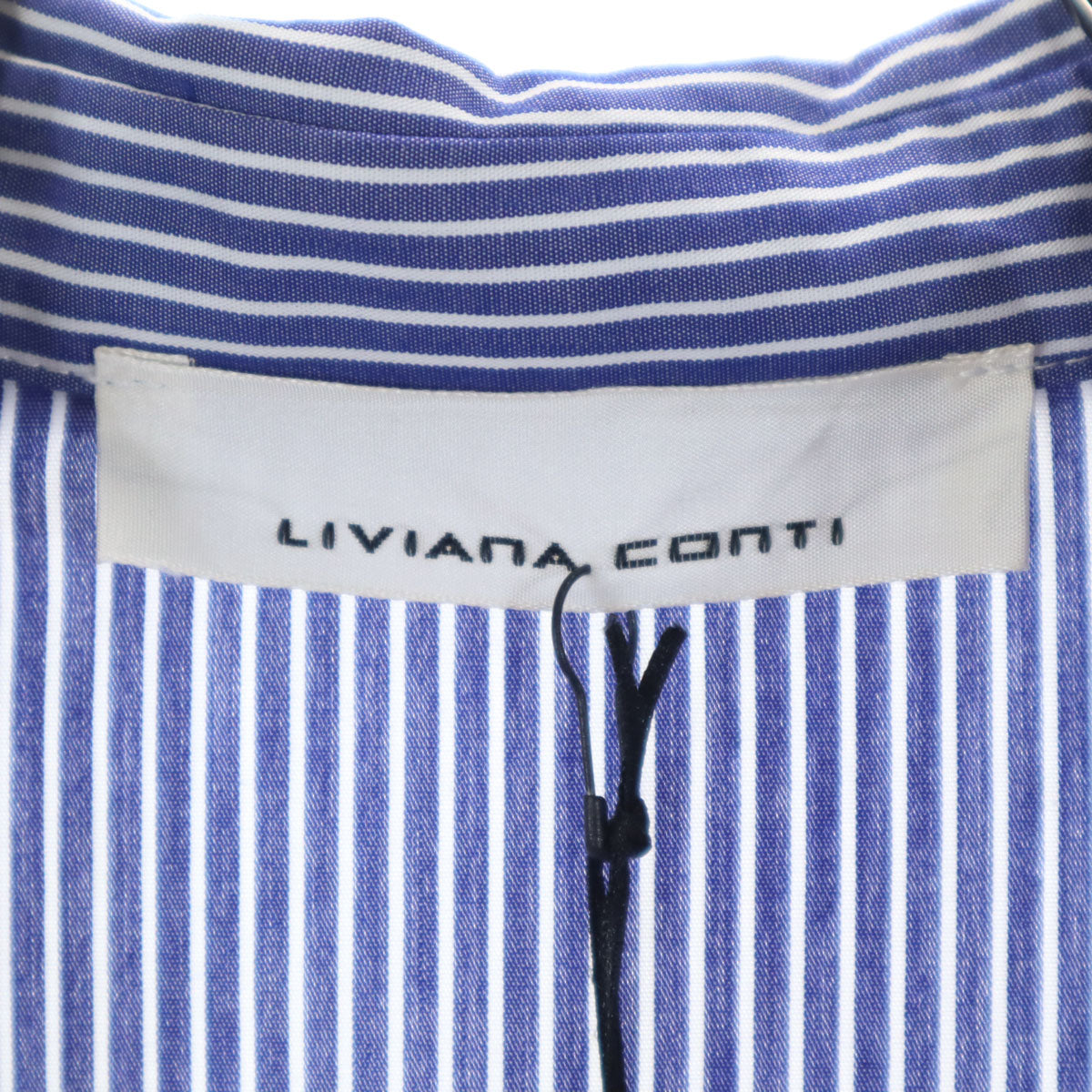 未使用 LIVIANA CONTI リビアナコンティ イタリア製 ストライプ柄 長袖 シャツワンピース 42 ネイビー レディース
