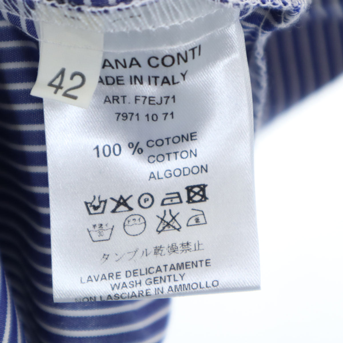 未使用 LIVIANA CONTI リビアナコンティ イタリア製 ストライプ柄 長袖 シャツワンピース 42 ネイビー レディース