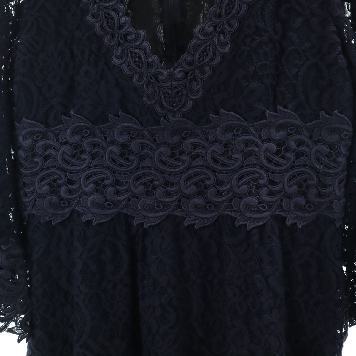 GRACE CONTINENTAL グレースコンチネンタル 長袖 レース ミニワンピース 38 ネイビー レディース