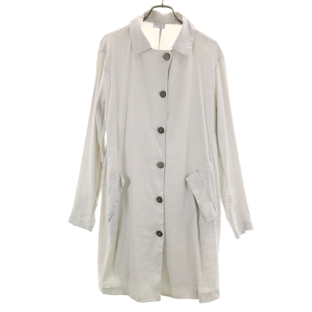 TRANSIT トランジット イタリア製 リネンブレンド ステンカラーコート 1 ライトグレー ストレッチ レディース