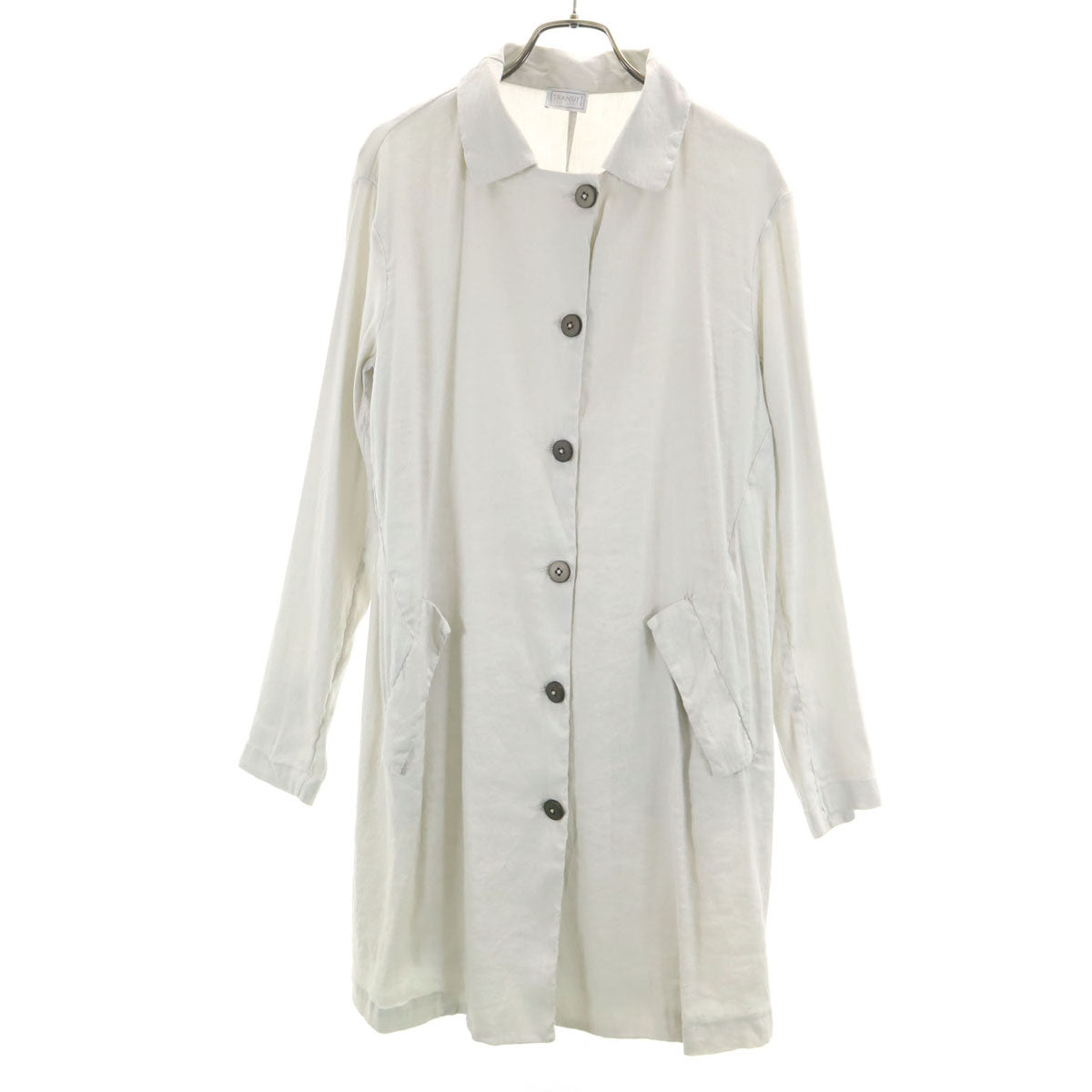 TRANSIT トランジット イタリア製 リネンブレンド ステンカラーコート 1 ライトグレー ストレッチ レディース