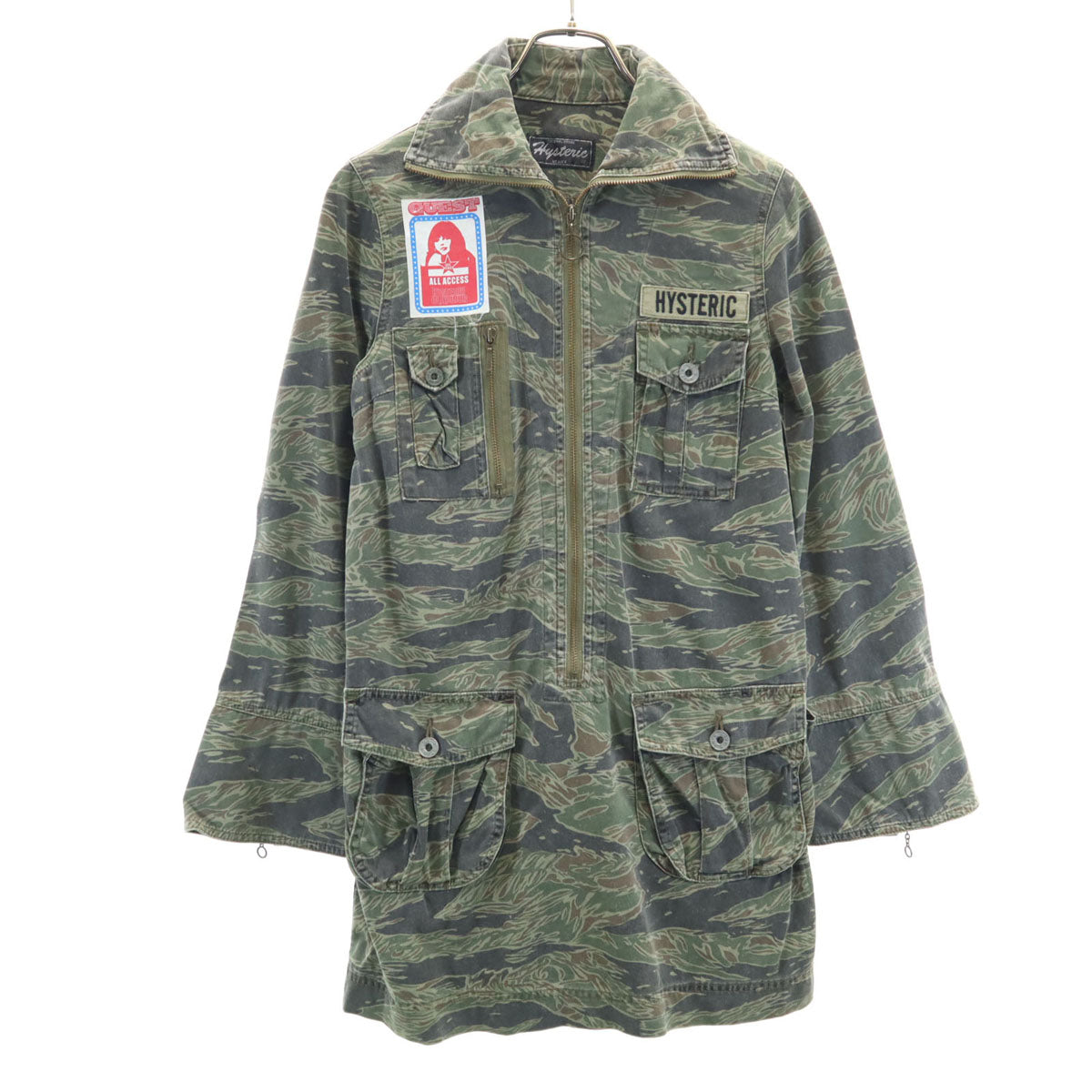 HYSTERIC ヒステリック 日本製 カモフラ柄 長袖 ミニワンピース FREE カーキ レディース