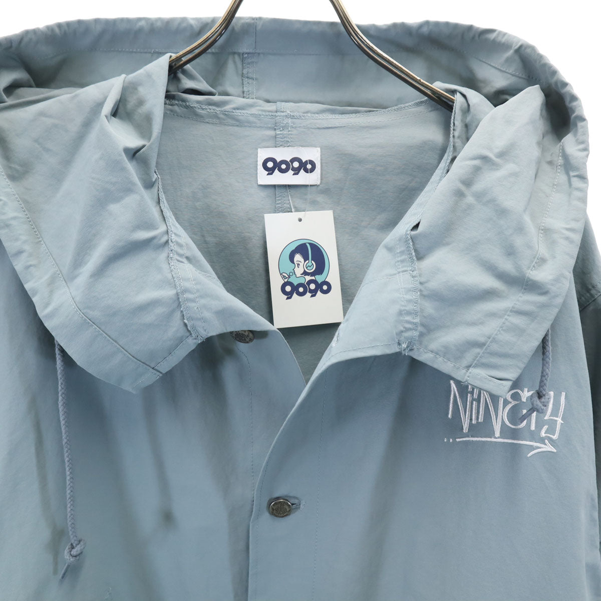 未使用 9090 ナインティナインティ 長袖 モッズコート M くすみブルー メンズ