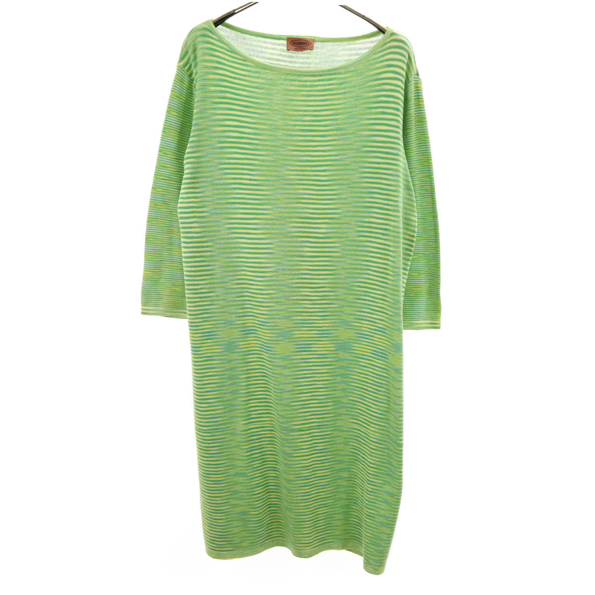 Missoni ミッソーニ イタリア製 ボーダー柄 7分袖 ニット ワンピース 48 グリーン レディース