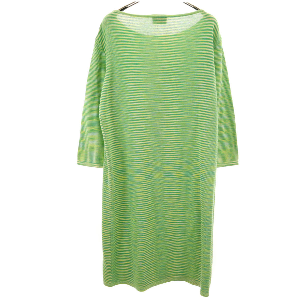 Missoni ミッソーニ イタリア製 ボーダー柄 7分袖 ニット ワンピース 48 グリーン レディース