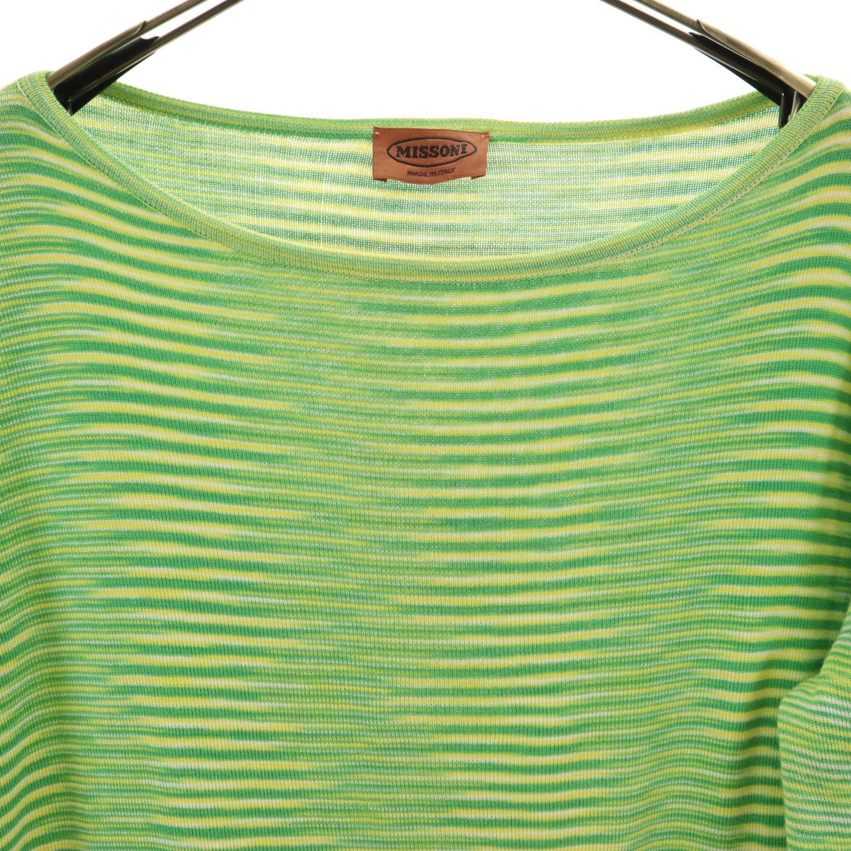 Missoni ミッソーニ イタリア製 ボーダー柄 7分袖 ニット ワンピース 48 グリーン レディース