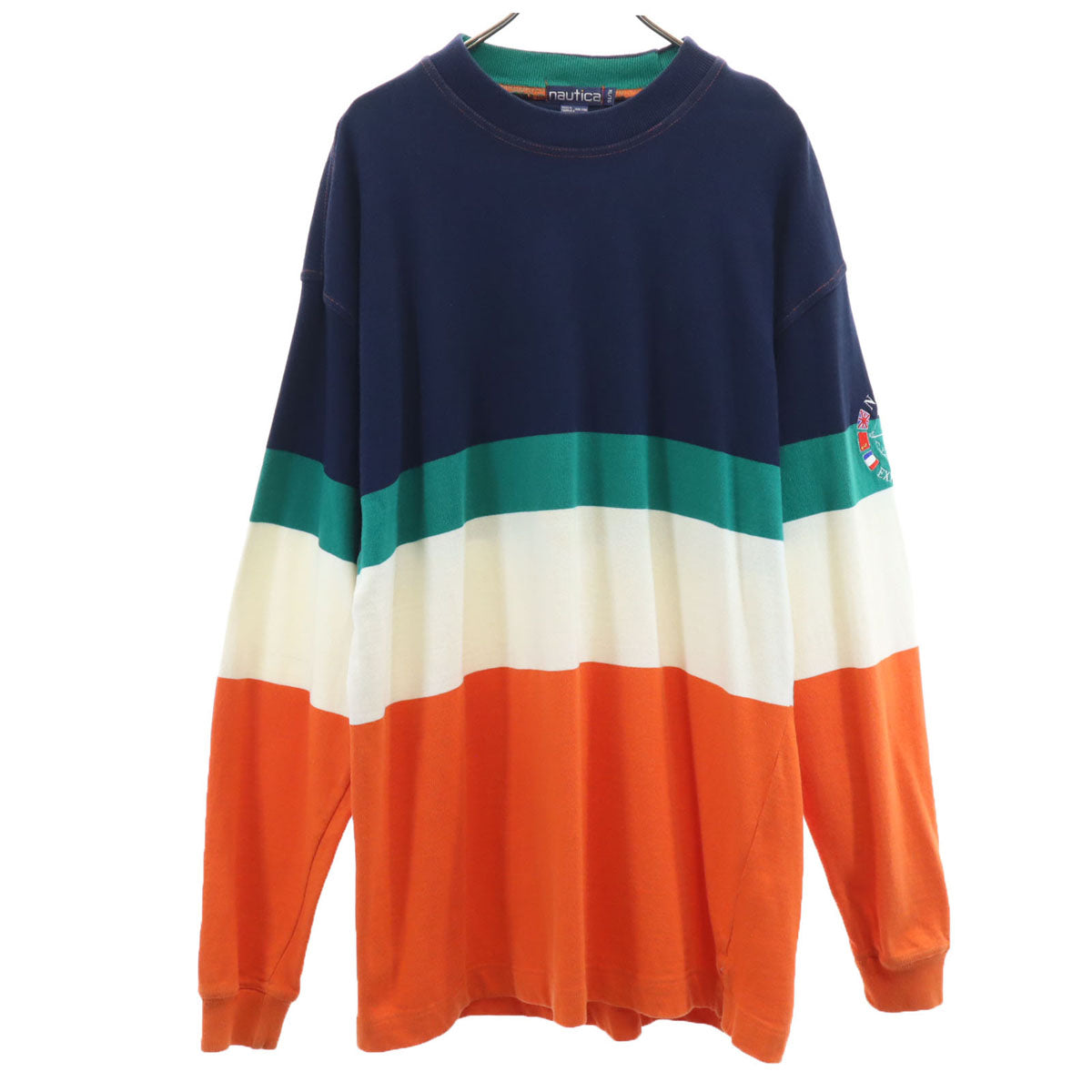 NAUTICA ノーティカ 90s オールド ボーダー柄 長袖 モックネック スウェット XL メンズ
