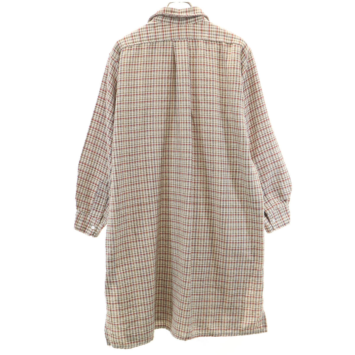 VINTAGE ヴィンテージ 40s 50s 三角マチ ヴィンテージ ユーロ チェック柄 長袖 ハーフボタン シャツ ベージュ ロングシャツ メンズ