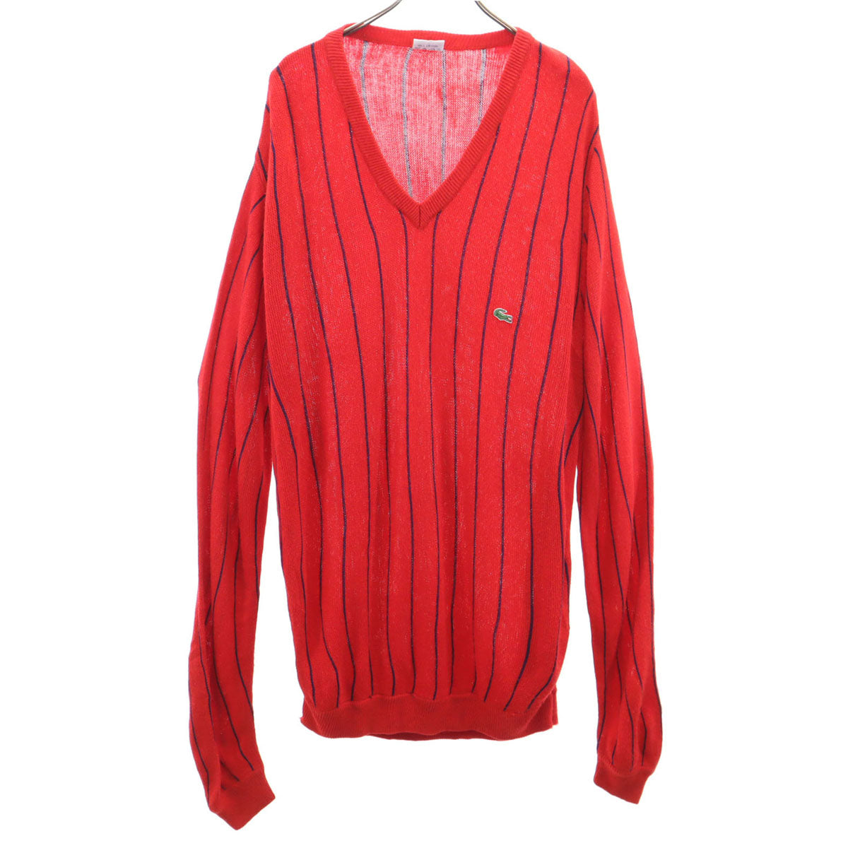 CHEMISE LACOSTE シュミーズラコステ 70s ヴィンテージ フランス製 フレンチラコステ ストライプ柄 長袖 Vネック セーター レッド メンズ
