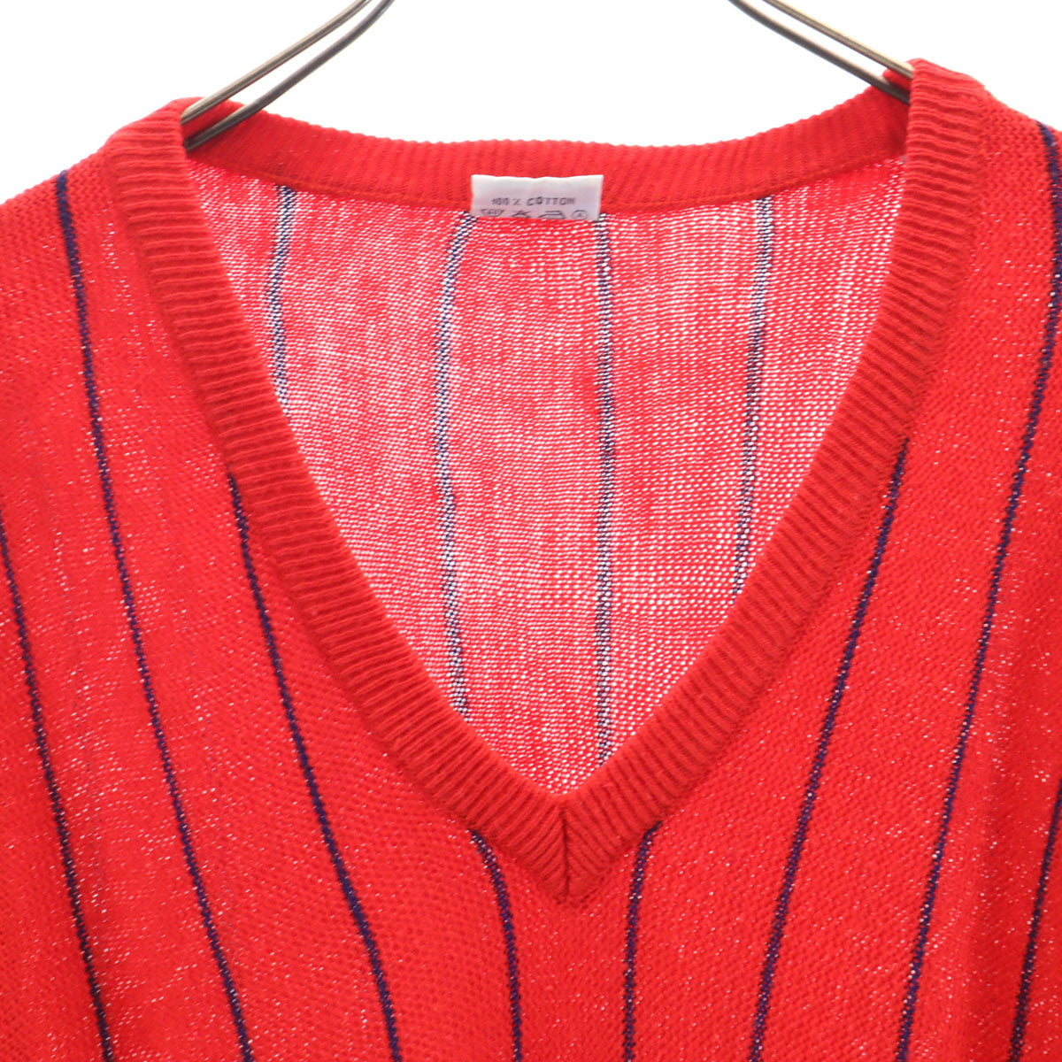 CHEMISE LACOSTE シュミーズラコステ 70s ヴィンテージ フランス製 フレンチラコステ ストライプ柄 長袖 Vネック セーター レッド メンズ