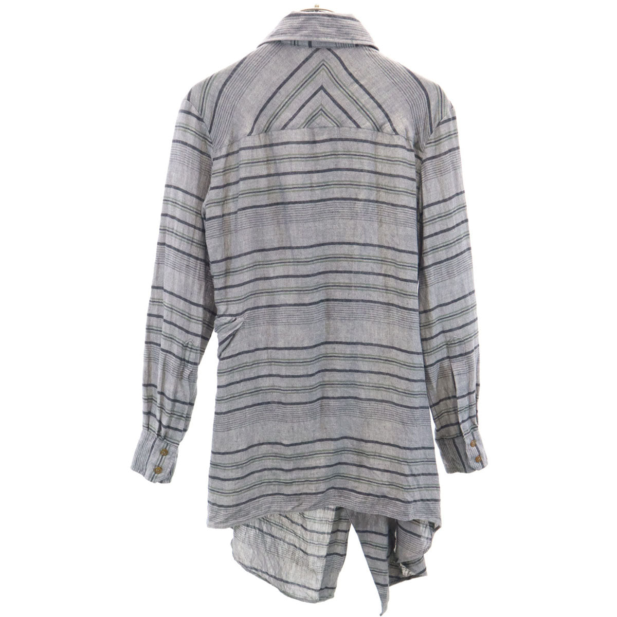Vivienne WestwoodMAN ヴィヴィアンウエストウッドマン 日本製 オーブ ボーダー柄 長袖 ロングシャツ 44 グレー リネンシャツ メンズ