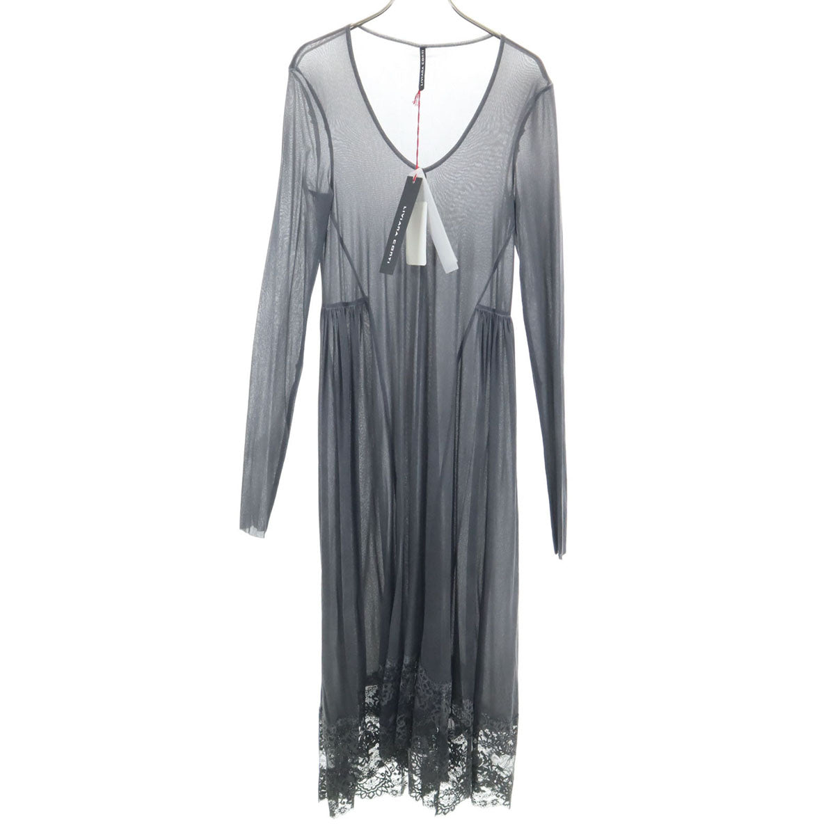 未使用 LIVIANA CONTI リビアナコンティ イタリア製 長袖 シースルー ロングワンピース 40 グレー系 レディース