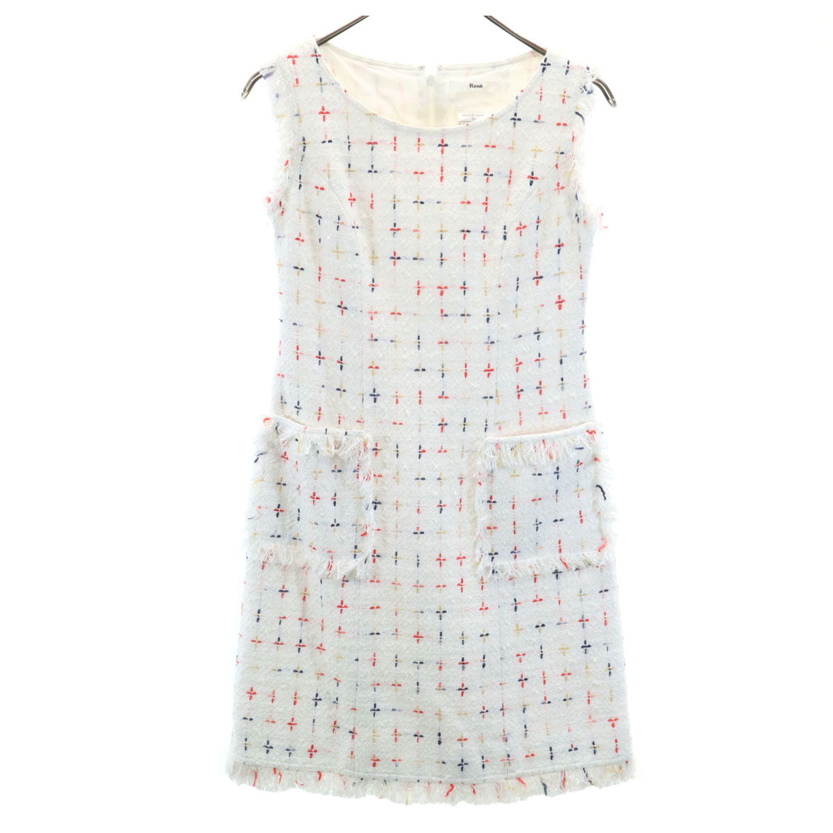 Rene ルネ 日本製 ノースリーブ ツイード ドレス ワンピース 34 ホワイト系 レディース