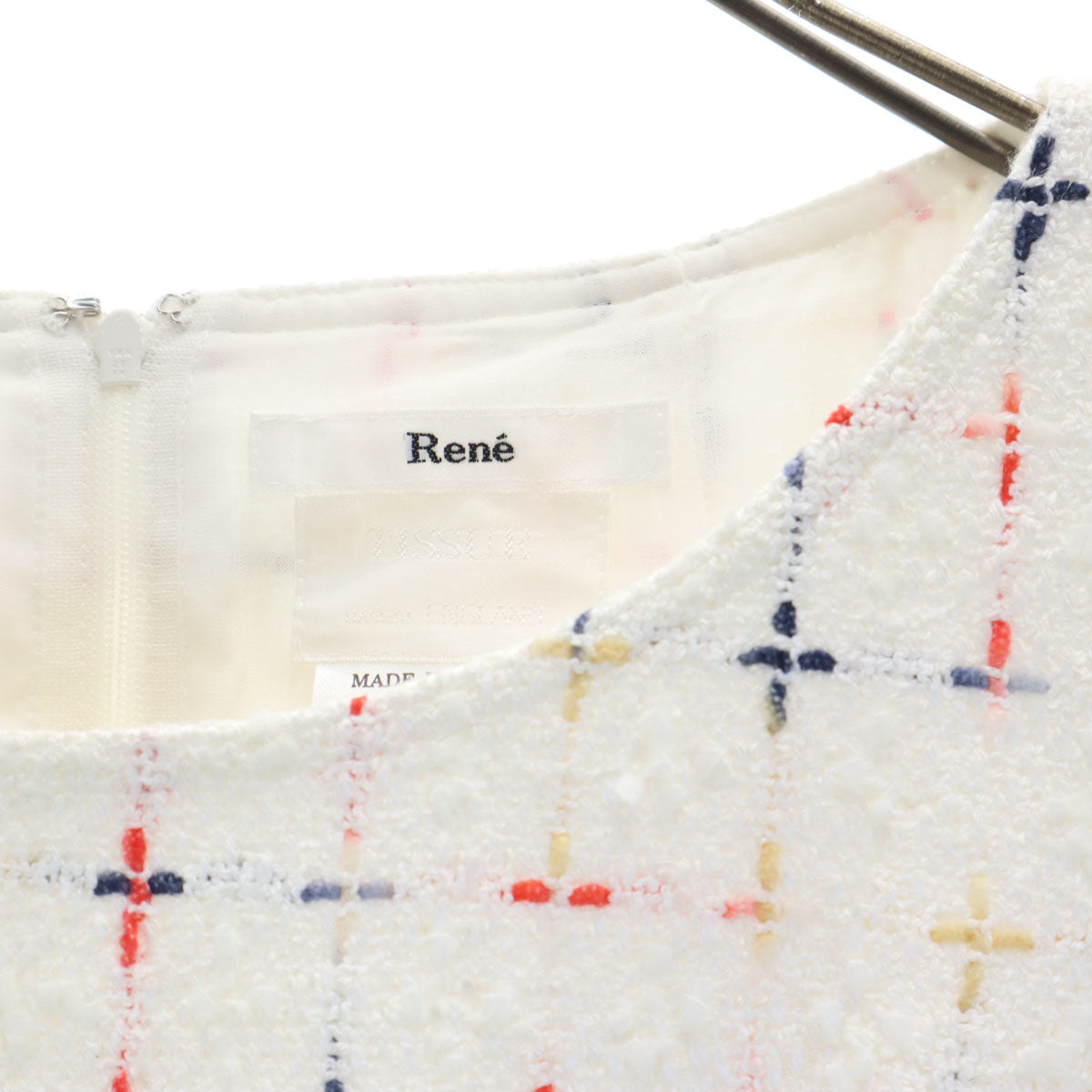 Rene ルネ 日本製 ノースリーブ ツイード ドレス ワンピース 34 ホワイト系 レディース