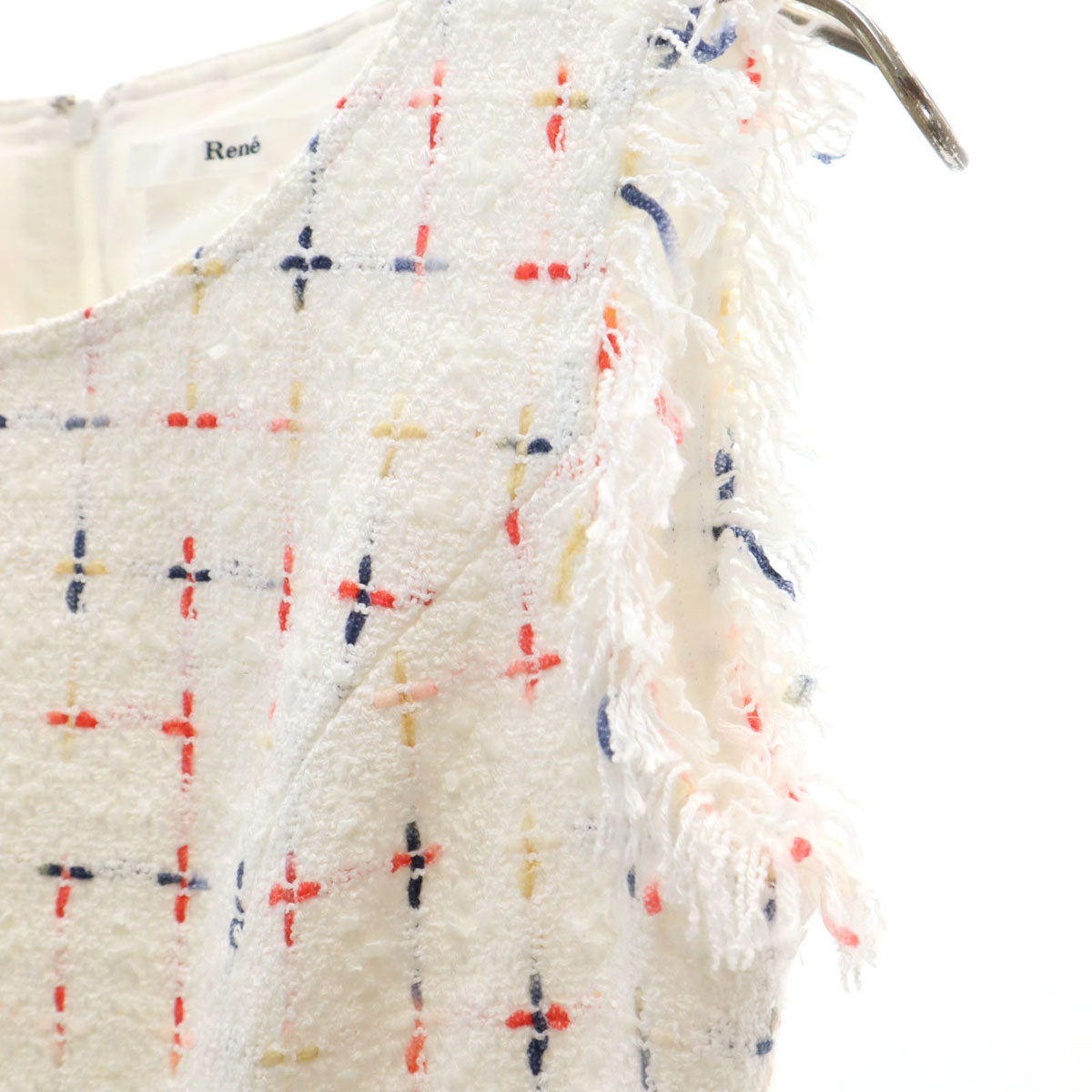 Rene ルネ 日本製 ノースリーブ ツイード ドレス ワンピース 34 ホワイト系 レディース