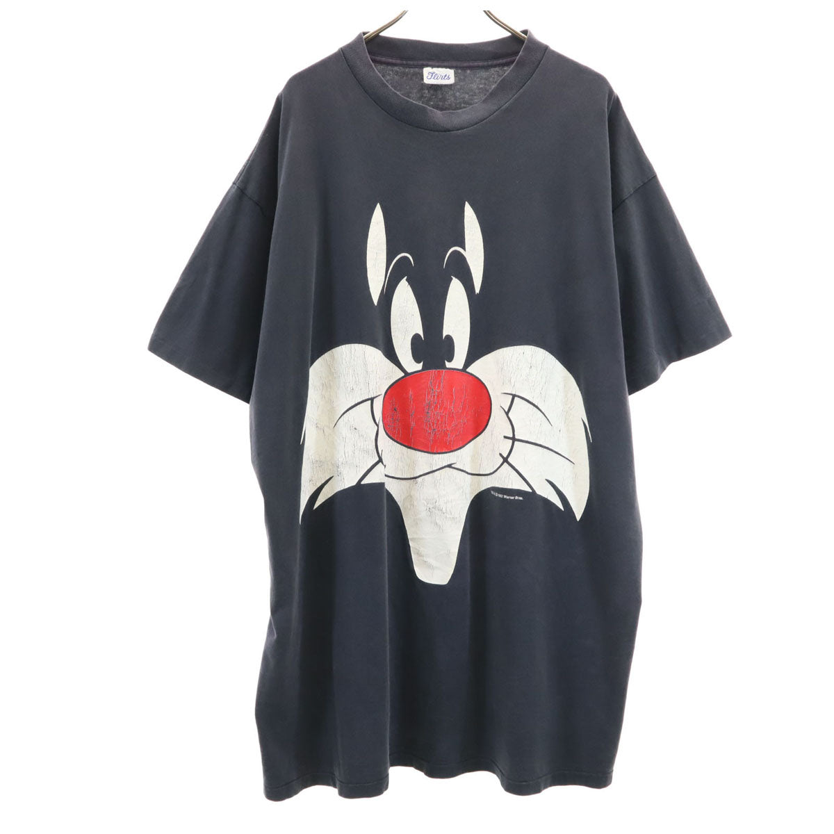 Warner Bros ワーナーブラザーズ 90s オールド ルーニー テューンズ シルベスター 半袖 ロング Tシャツ チャコールブラック シングルステッチ メンズ