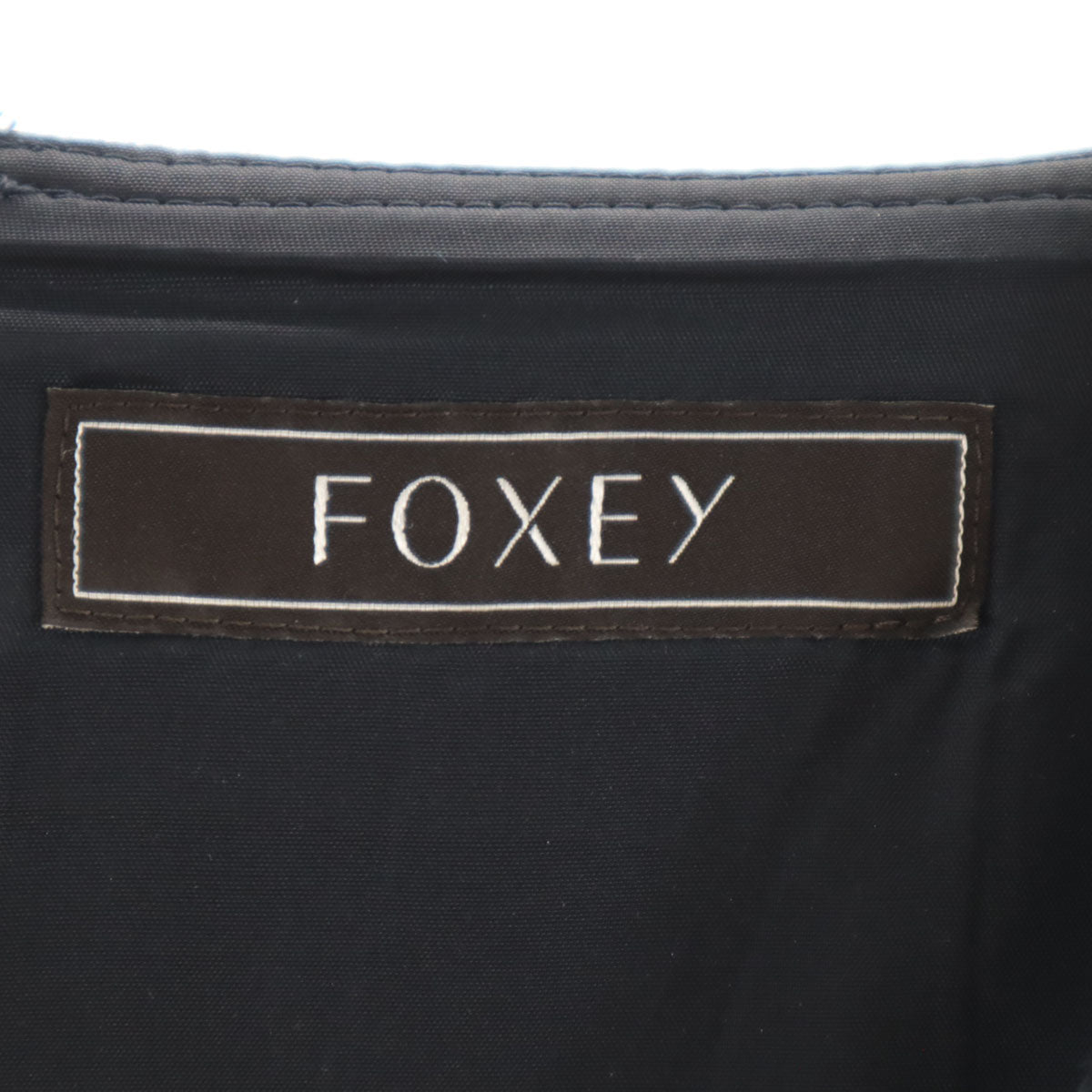 FOXEY フォクシー 日本製 ノースリーブ 膝丈ワンピース 40 ネイビー レディース
