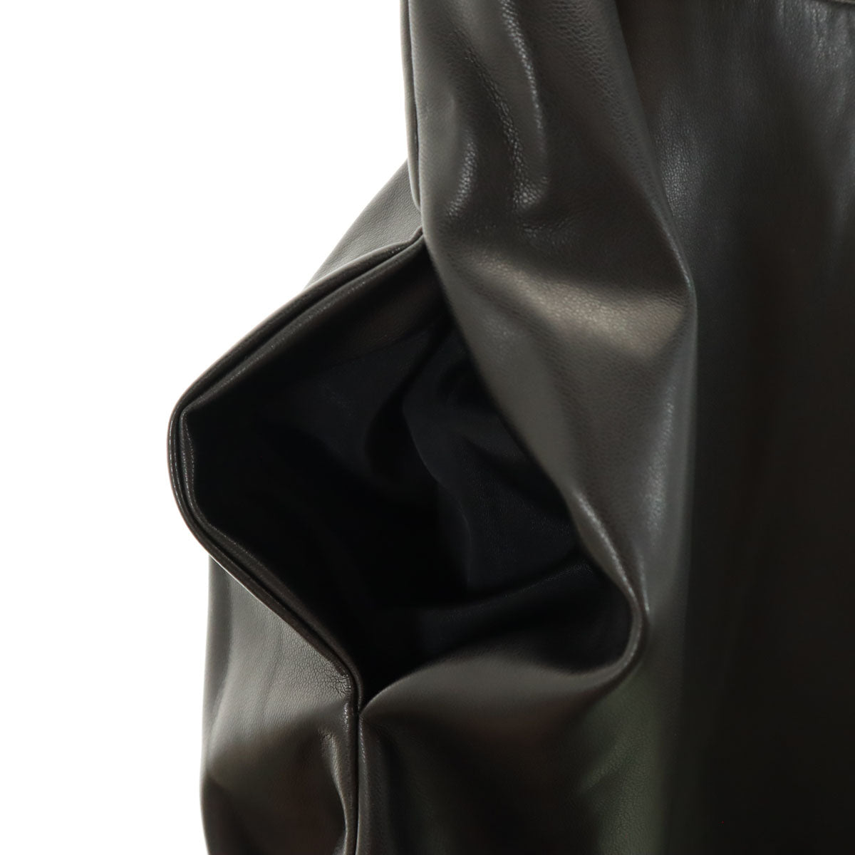 Rene ルネ 日本製 ノースリーブ フェイクレザー 膝丈ワンピース 36 ブラック インナースカート付き レディース