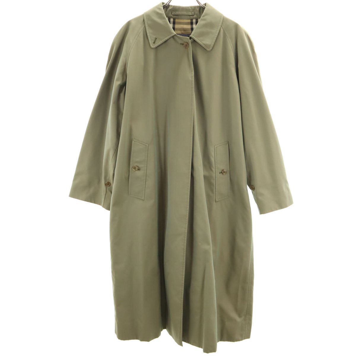 Burberrys バーバリーズ 80s 90s オールド 英国製 玉虫色 ノバチェック柄 ステンカラーコート カーキ レディース