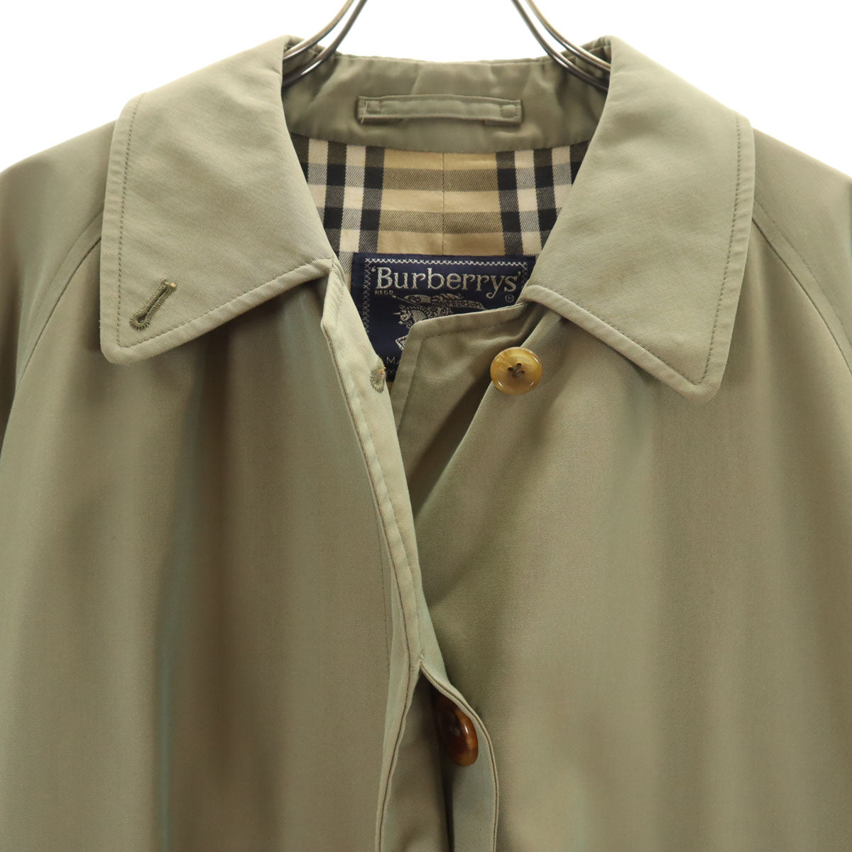 Burberrys バーバリーズ 80s 90s オールド 英国製 玉虫色 ノバチェック柄 ステンカラーコート カーキ レディース