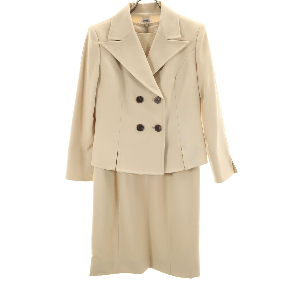 FOXEY フォクシー 日本製 アンサンブル 膝丈ワンピース 40 ベージュ テーラードジャケット レディース