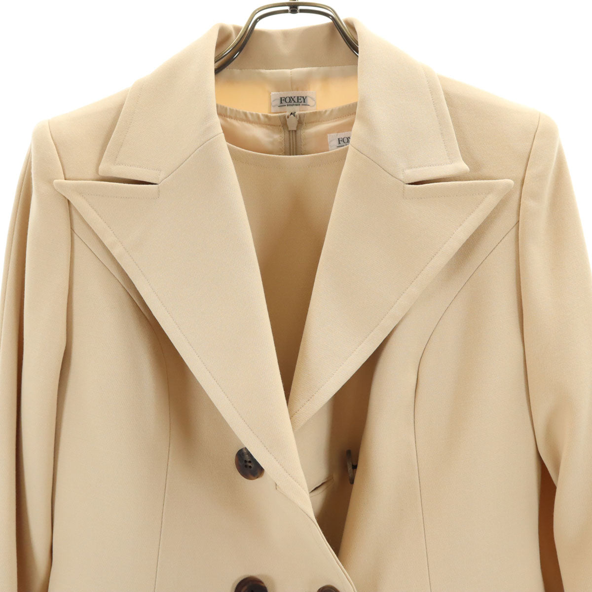 FOXEY フォクシー 日本製 アンサンブル 膝丈ワンピース 40 ベージュ テーラードジャケット レディース