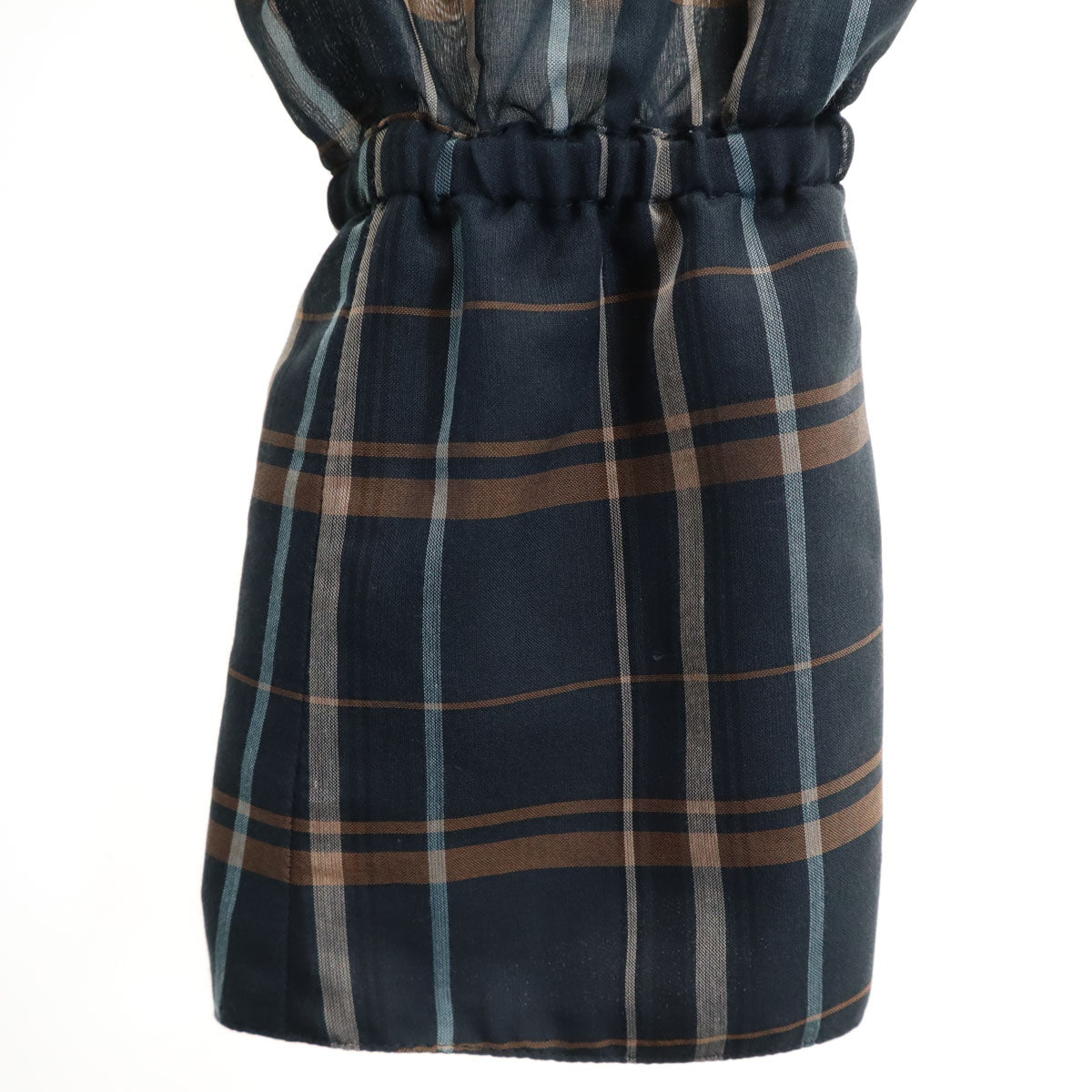 未使用 エメル リファインズ チェック柄 長袖 シアー シャツワンピース FREE ネイビー シースルー レディース