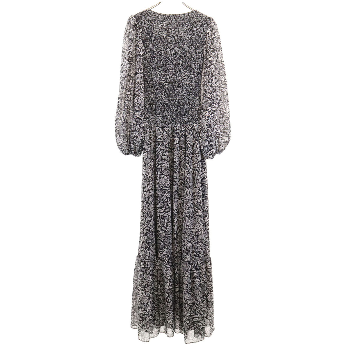 未使用 MICHAEL MICHAEL KORS マイケルマイケルコース 花柄 長袖 シアースリーブ ロングワンピース XS ブラック シースルー レディース