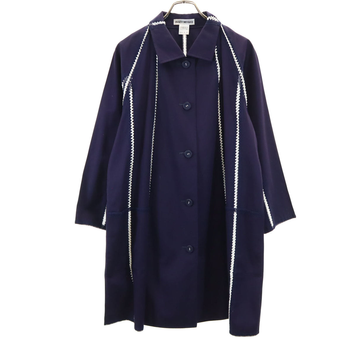 ISSEY MIYAKE イッセイミヤケ 日本製 ステンカラーコート 3 紺紫 レディース