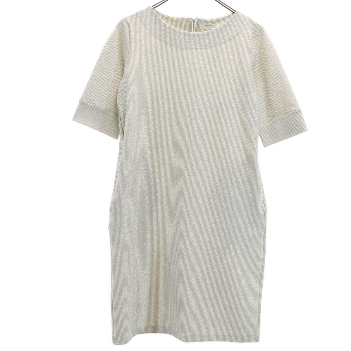 BEAUTY&YOUTH UNITED ARROWS ビューティーアンドユース ユナイテッドアローズ ストライプ柄 半袖 シアサッカー ワンピース ホワイト レディース