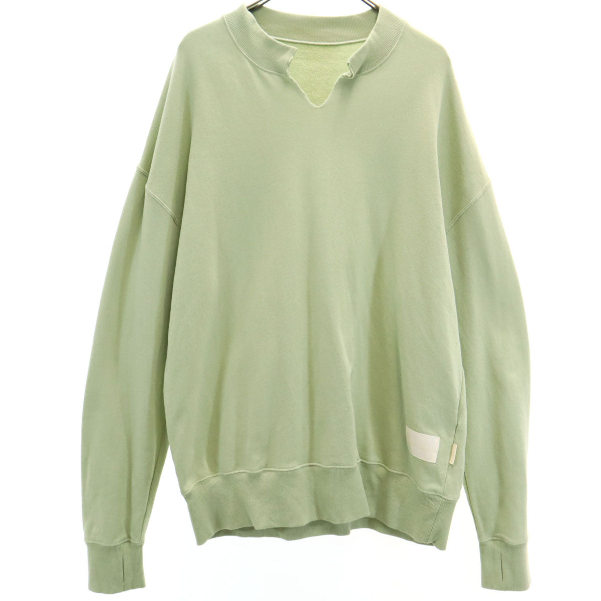 ケンイチ 日本製 長袖 スウェット スキッパーカラー トレーナー L 黄緑系 メンズ