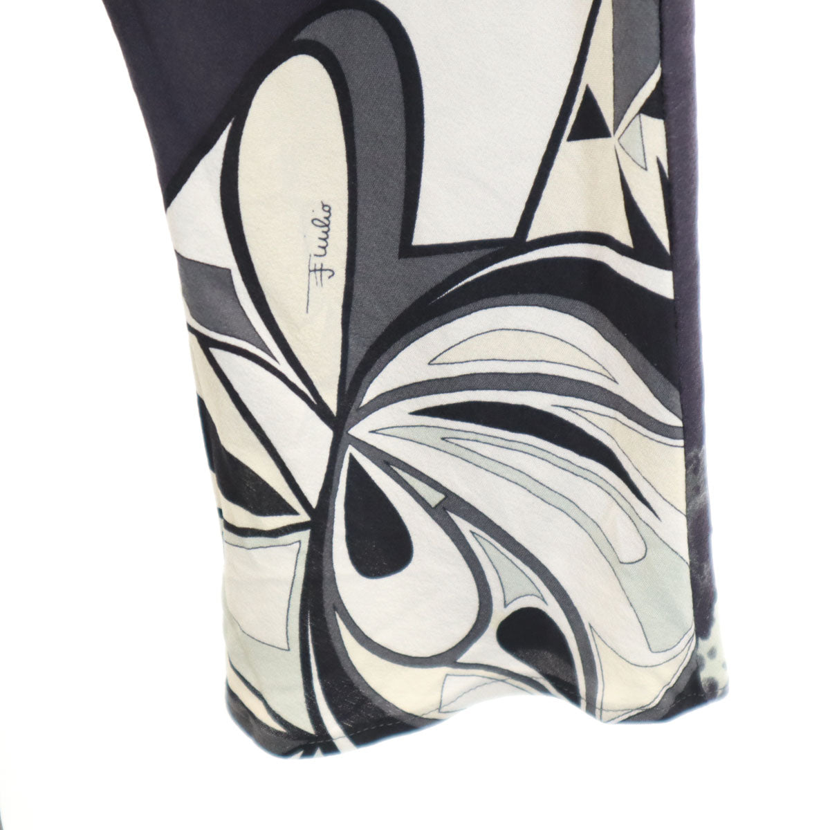 Emilio Pucci エミリオプッチ イタリア製 シルク 総柄 7分袖 カシュクール ワンピース 38 グレー レディース