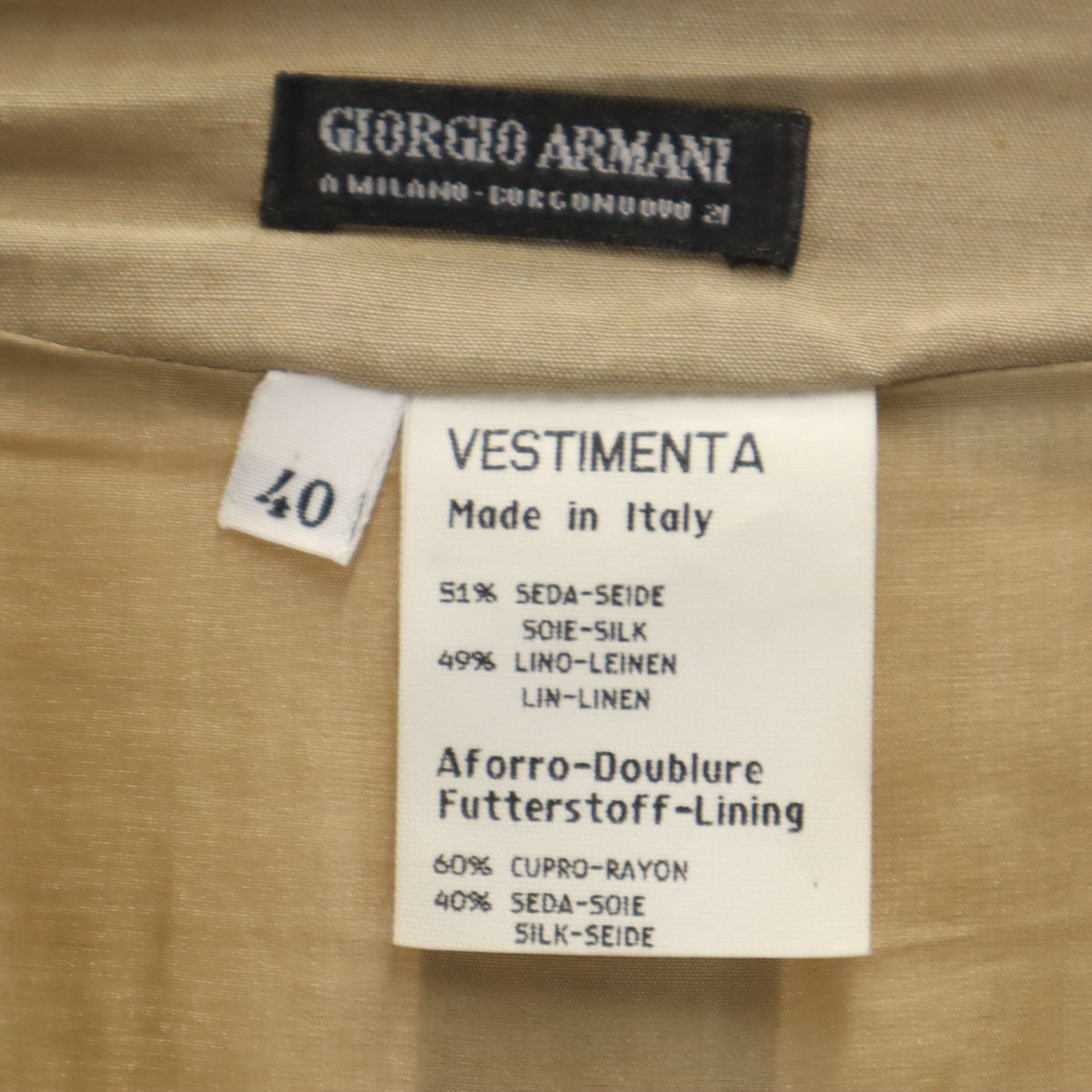 GIORGIO ARMANI ジョルジオアルマーニ 90s イタリア製 リネンブレンド オールド 長袖 シャツワンピース 40 ベージュ レディース