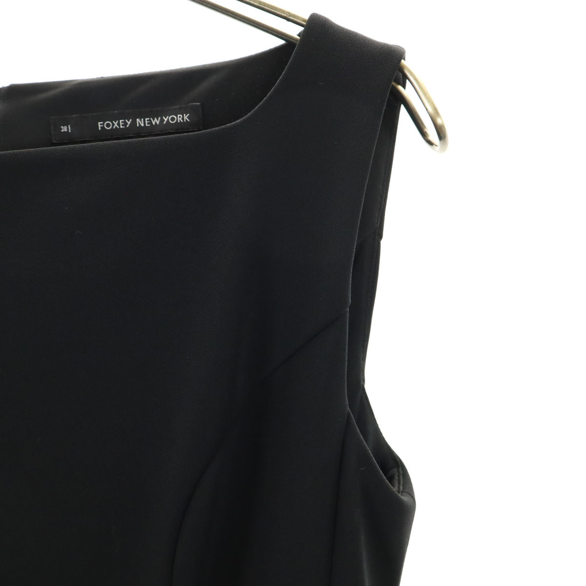 FOXEY NEW YORK フォクシーニューヨーク 日本製 ノースリーブ スクエアネック ワンピース 38 黒 レディース
